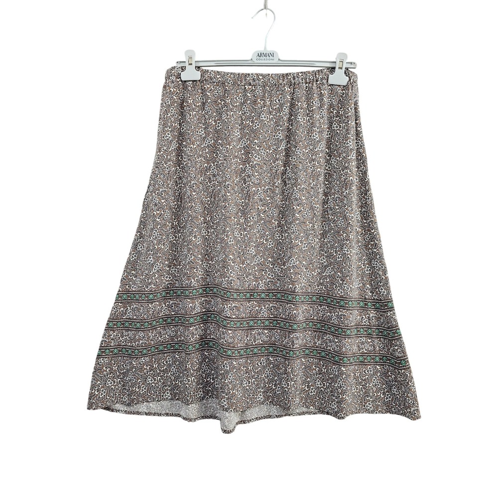 J.Jill Floral Midi Skirt Womens L Brown Rayon Elastic Waist Boho A-Line Casual